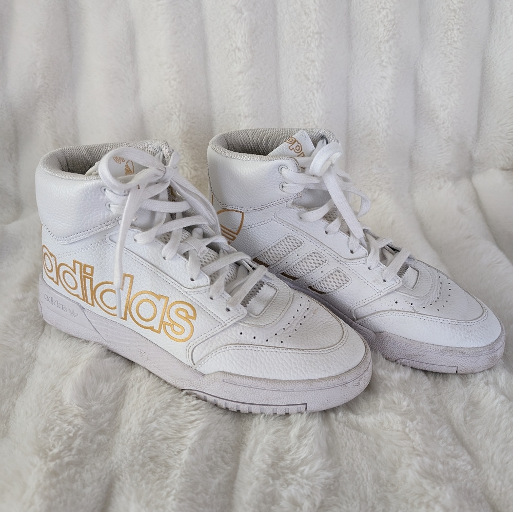 Men's/Youth adidas Drop Step XL 'White Metallic Gold' FV4874, size 8.5